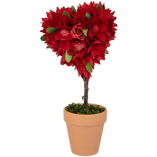 14" Red Wooden Mixed Floral Valentine's Day Artificial Potted Topiary By Northlight | Michaels®